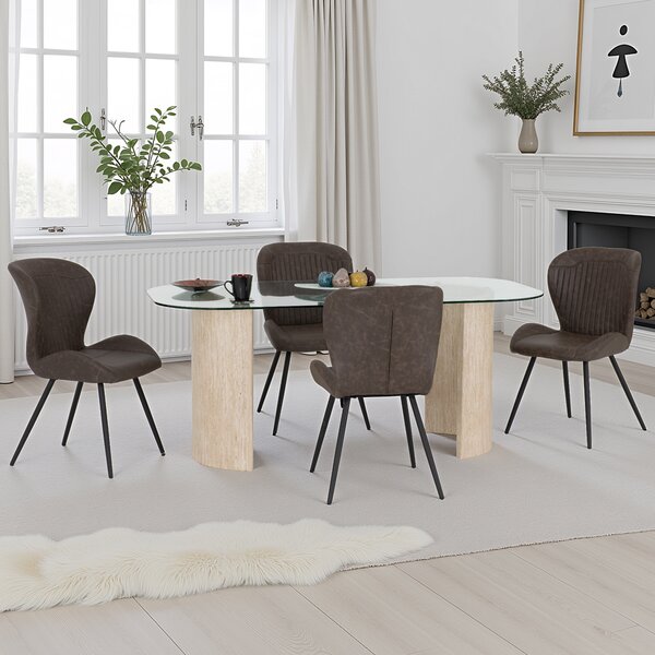 Mirano Clear Glass Top Dining Table With 4 Qinson Brown Chairs