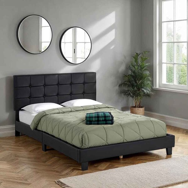 Akron Faux Leather Double Bed in Black