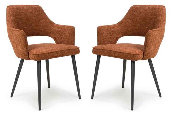Tipton Rust Fabric Dining Chairs with Black Legs in Pair