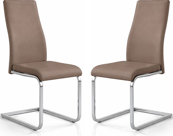 Beverly Cappuccino PU Dining Chair With Chrome Legs In Pair