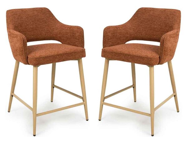 Eureka Rust Fabric Counter Bar Chairs with Oak Legs in Pair