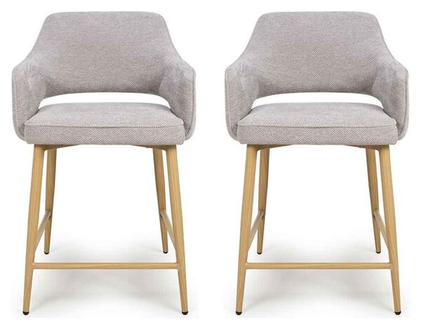 Eureka Pewter Fabric Counter Bar Chairs with Oak Legs in Pair