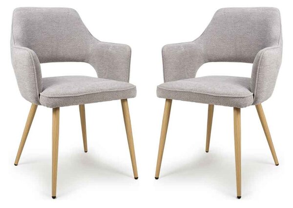 Eureka Pewter Fabric Dining Chairs with Oak Legs in Pair
