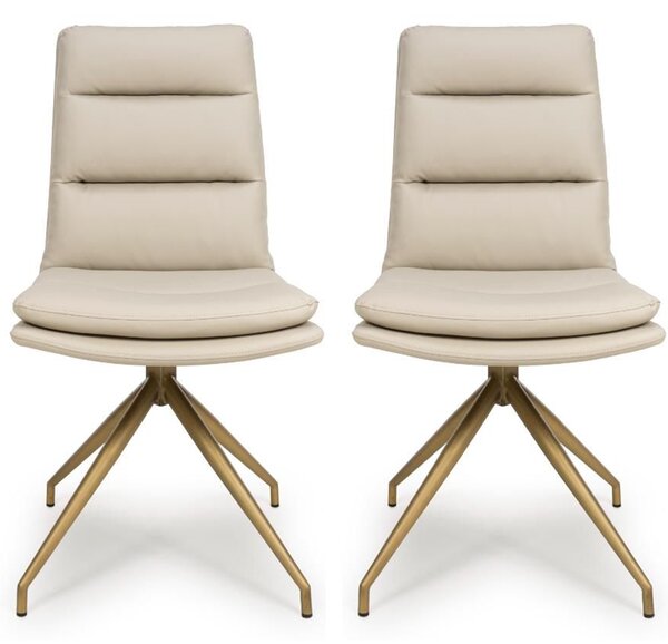 Norton Taupe Faux Leather Swivel Dining Chairs with Bronze Legs in Pair