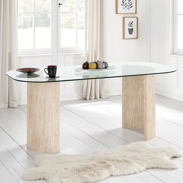 Mirano Clear Glass Top Dining Table With Cream Marble Effect Legs