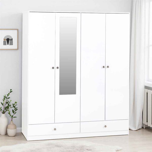 Delvian High Gloss Wardrobe With 4 Doors and 2 Drawers In White