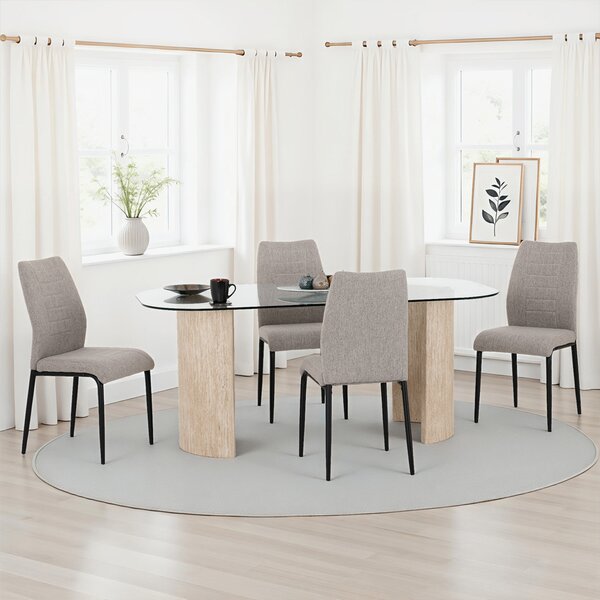 Mirano Clear Glass Top Dining Table With 4 Cary Grey Chairs