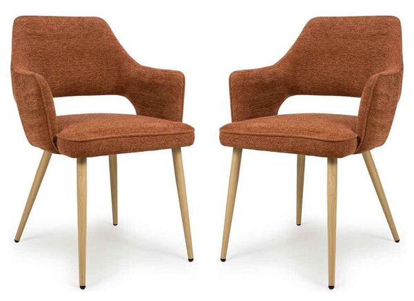 Eureka Rust Fabric Dining Chairs with Oak Legs in Pair