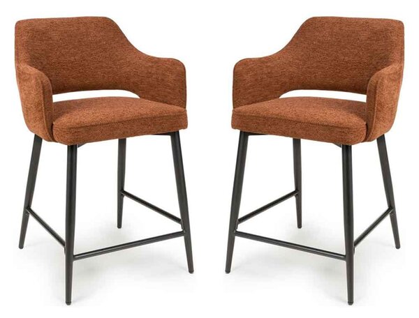 Tipton Rust Fabric Counter Bar Chairs with Black Legs in Pair