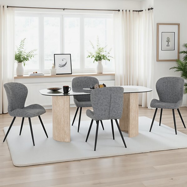 Mirano Clear Glass Top Dining Table With 4 Qinson Grey Chairs