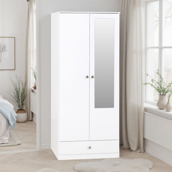 Delvian High Gloss Wardrobe With 2 Doors and 1 Drawer In White