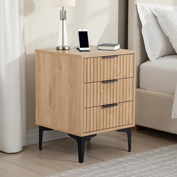 Merano Wooden Bedside Cabinet with 3 Drawers in Oak and Black