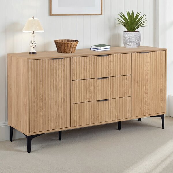 Merano Wooden Sideboard With 2 Doors 3 Drawers in Oak and Black