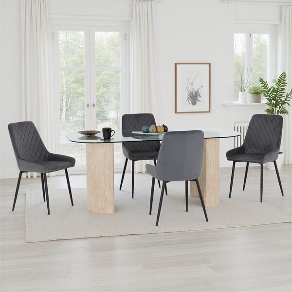 Mirano Clear Glass Top Dining Table With 4 Alsip Grey Chairs