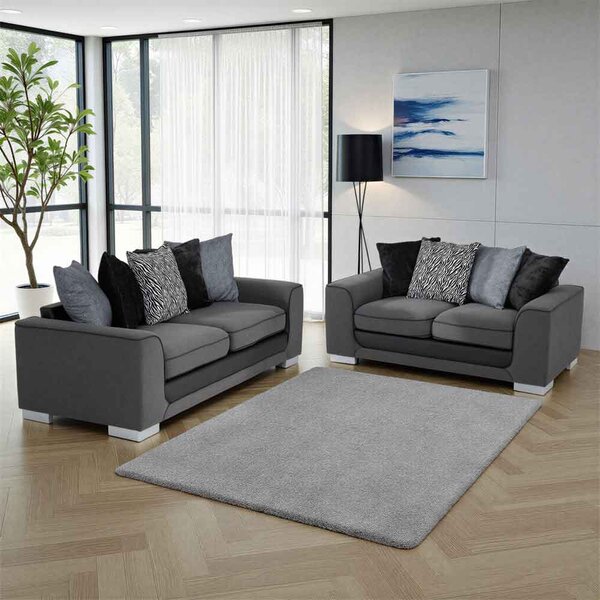 Lazaro Fabric 3+2 Seater Sofa In Light Grey