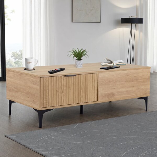Merano Wooden Coffee Table with 2 Drawers in Oak and Black