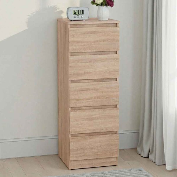 Mcgowan Narrow Wooden Chest Of 5 Drawers in Sonoma Oak
