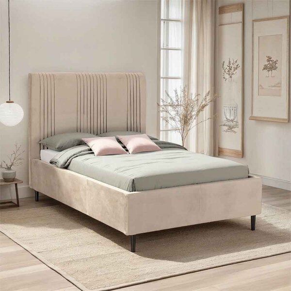 Marzello Velvet Double Bed in Taupe