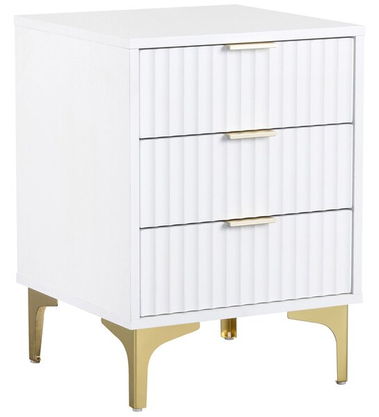Merano Wooden Bedside Cabinet with 3 Drawers in White and Gold