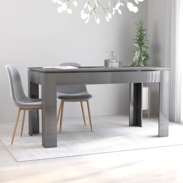 Dining Table High Gloss Grey 140x70x76 cm Chipboard