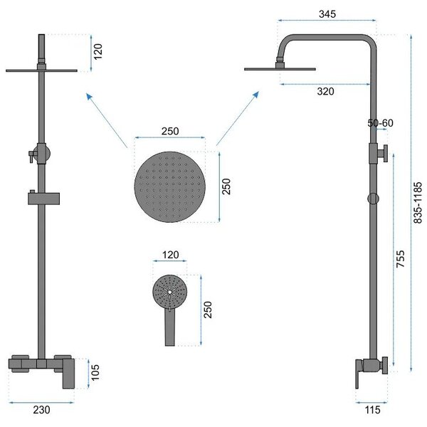 Shower system Rea Roger Black Mat