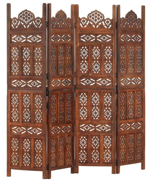 Hand carved 4-Panel Room Divider Brown 160x165 cm Solid Mango Wood