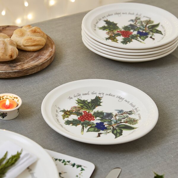 The Holly and the Ivy Set of 6 Large Side Plates White