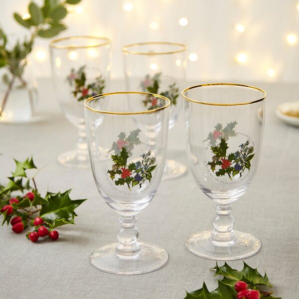 The Holly and the Ivy Set of 4 Goblets Clear