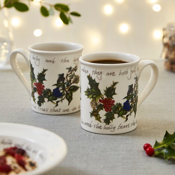 The Holly and the Ivy Set of 6 Breakfast Mugs White