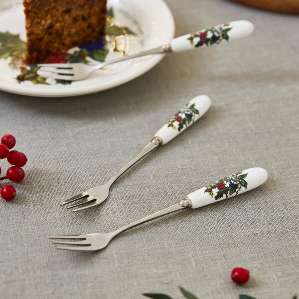 The Holly and the Ivy Set of 6 Pastry Forks Green