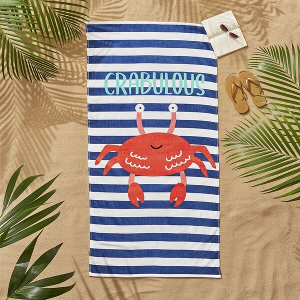 Catherine Lansfield Crabulous Beach Towel 76cm x 160cm Blue