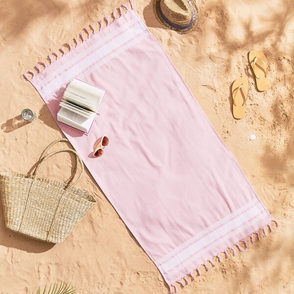 Catherine Lansfield Hammam Beach Towel 76cm x 150cm Pink