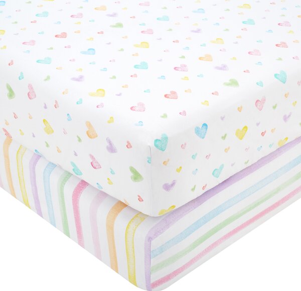 Pack of 2 Rainbow Hearts Fitted Sheets