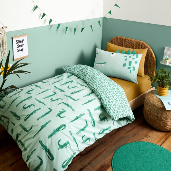 3D Crocodile Duvet Cover and Pillowcase Set Sage (Green)