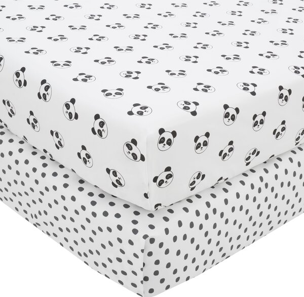 Pack of 2 Mono Panda Fitted Sheets