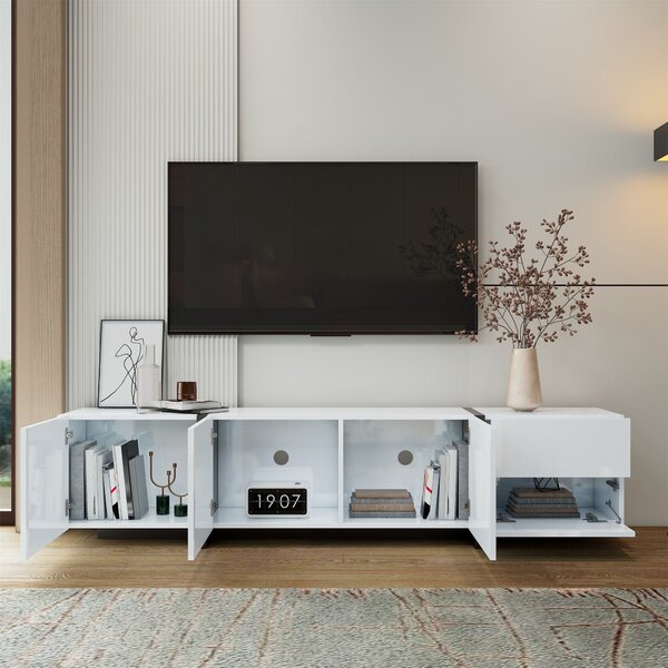 High-Gloss Black and White TV Cabinet with 3 Doors, Ample Storage, Modern TV Stand for Living Room, 170L x 29.5W x 40H cm, Black+White Aosom UK