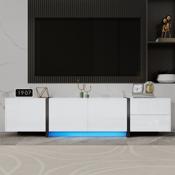 High-Gloss Black and White TV Cabinet with 3 Doors, Ample Storage, Modern TV Stand for Living Room, 170L x 29.5W x 40H cm, Black+White Aosom UK