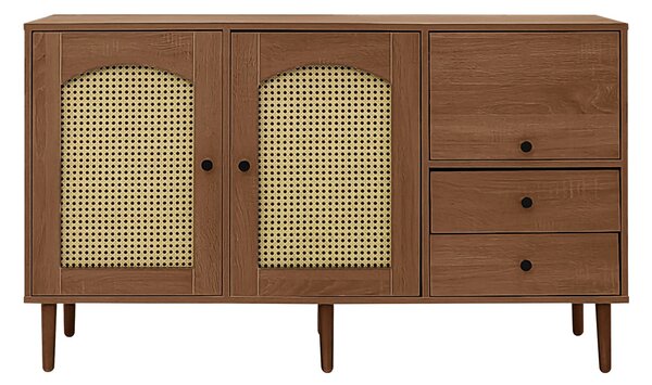 Country-Style Sideboard with Doors and Adjustable Shelves, Cabinet Ideal for Living Room and Hallway, 130L x 40W x 75.5H cm, Natural Aosom UK