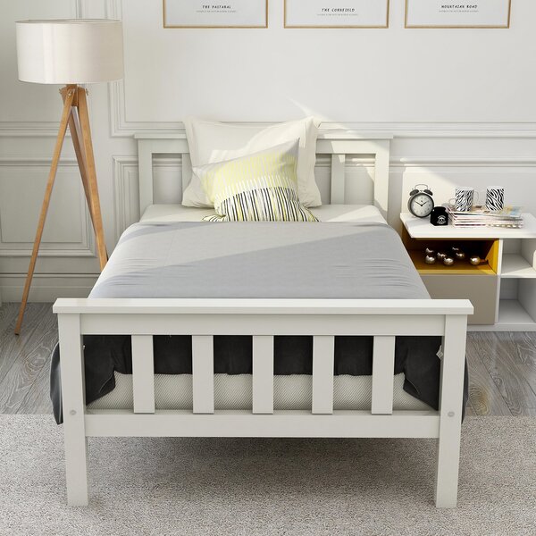 3ft Solid Pine Wooden Small Single Bed with Headboard and Footboard, Durable Construction Bed Frame for Adults and Kids, 190x90 cm, White Aosom.UK