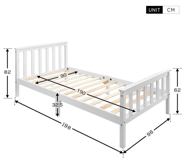 3ft Solid Pine Wooden Small Single Bed with Headboard and Footboard, Durable Construction Bed Frame for Adults and Kids, 190x90 cm, White Aosom.UK