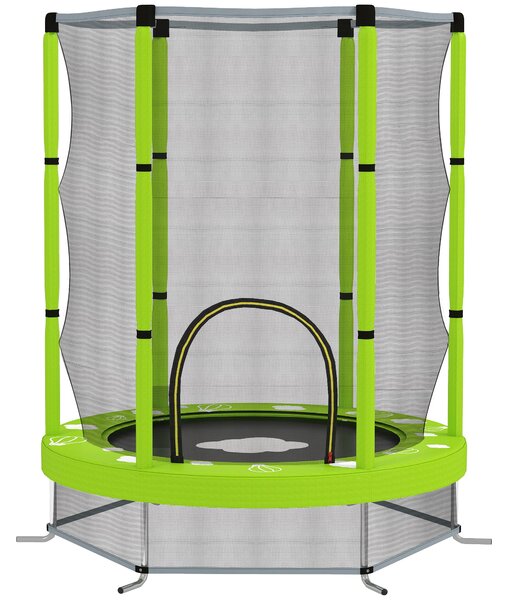 AIYAPLAY 4.6FT Toddler Trampoline w/ Safety Enclosure Net, for Indoor Outdoor Use, Ages 3-6 Years, Cloud Pattern - Green