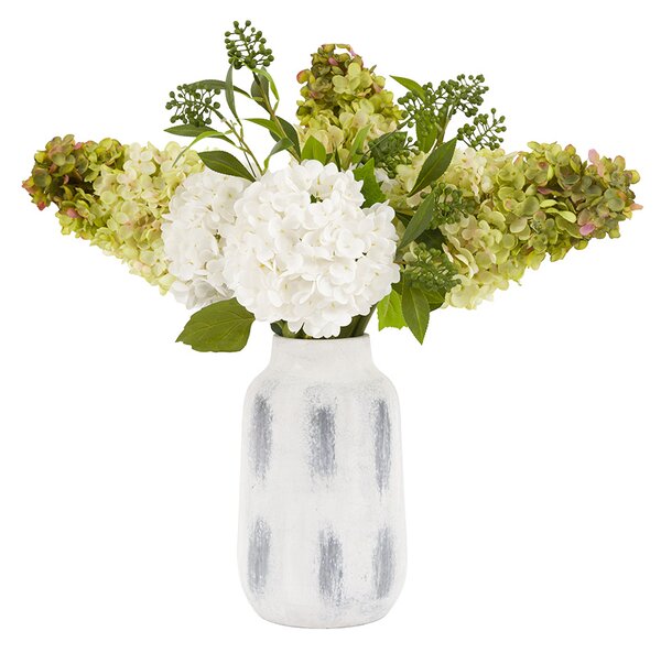 Faux Hydrangea Floral Arrangement in Vase
