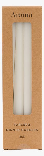 Lucera Tapered Dinner Candles in White, Set of 8, White