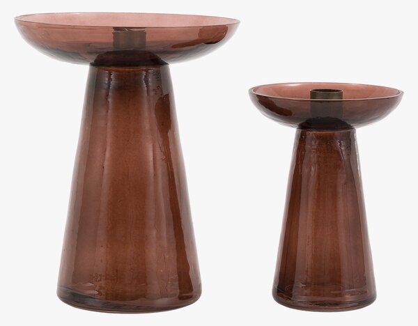 Lucetta Glass Candle Holder in Smoke, Set of 2