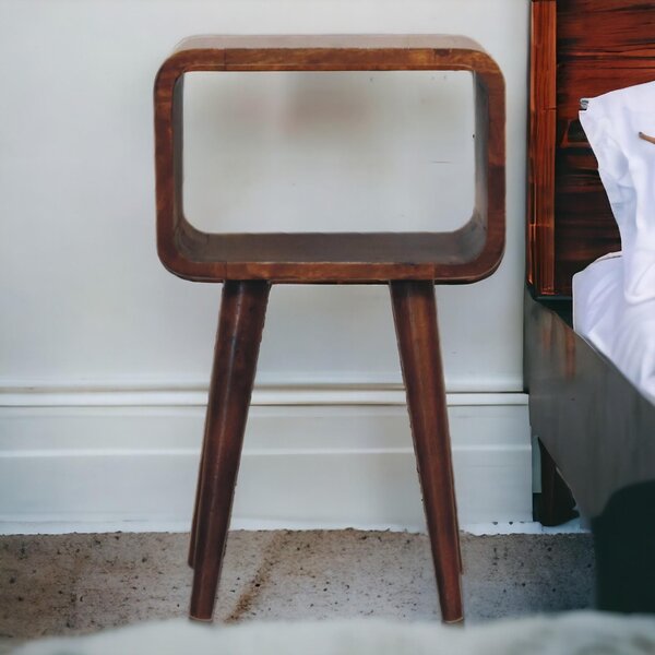 Narrow Nightstand, Open Shelf with Open Shelf and Stain-Based Finish, Wooden Bedside Table for Bedroom, Brown Aosom UK