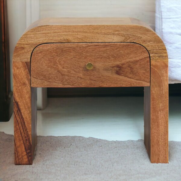 Darcy Solid Mango Wood Bedside Table with Drawer and Clear Natural Finish, Handcrafted Desk for Bedroom, 35L x 45W x 40H cm, Brown Aosom UK