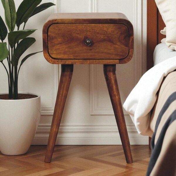 Wooden Mini Nightstand, Handcrafted Table with Drawer, Clear Natural Finish, 30L x 30W x 49H cm, Brown Aosom UK