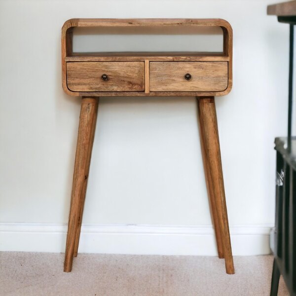 Narrow Console Table with 2 Drawers and Open Slot, Bedside Cabinet with Natural Finish Aosom UK