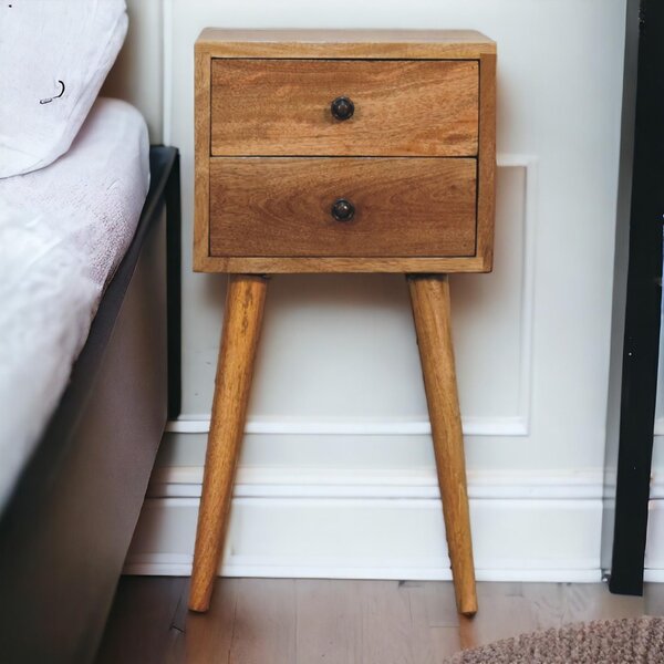 Mini Bedside Table with 2 Smooth-Gliding Drawers, Hand-finished Nightstand with Grain Pattern, 30L x 30W x 57H cm, Brown Aosom UK
