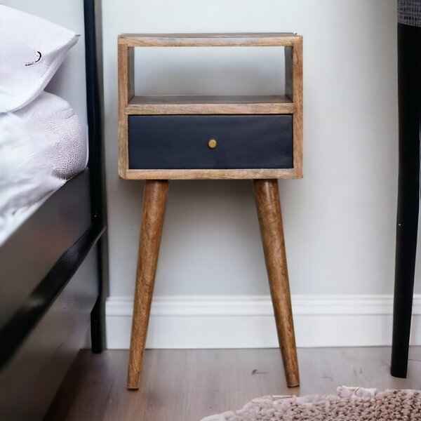 Wood Mini Bedside Table with Drawer and Open Shelf, Bedside Chest with Artisanal Finish for Bedroom, 30L x 30W x 57H cm, Brown Aosom UK